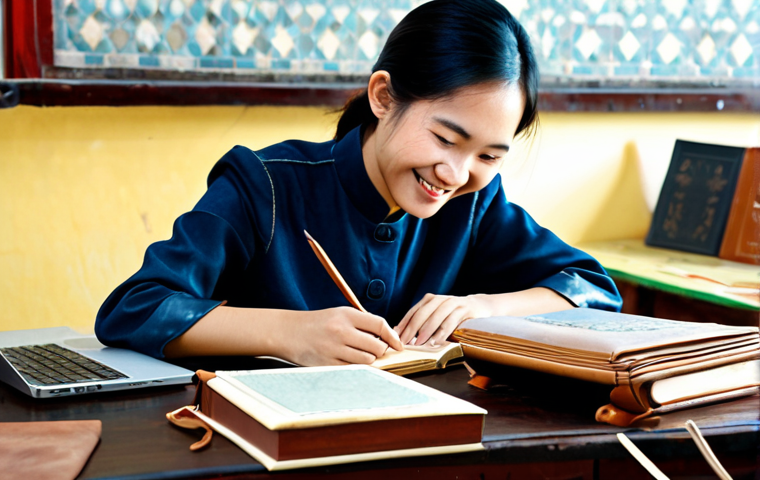 가죽공예 독학 방법 - **Image of a Leather Workshop:** "A well-lit leather crafting workshop in Hanoi, Vietnam, featuring ...
